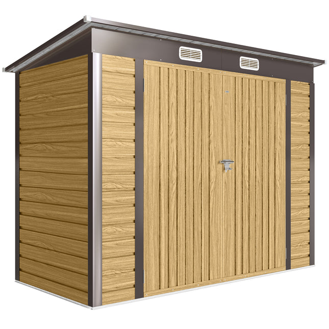 3.7 x 7.9ft Galvanised Steel Shed, with Latched Door and Padlock - Oak