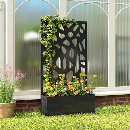 Metal Raised Garden Bed with Trellis, Outdoor Planter Box with Privacy Screen, Elevated Garden Box for Climbing Plants