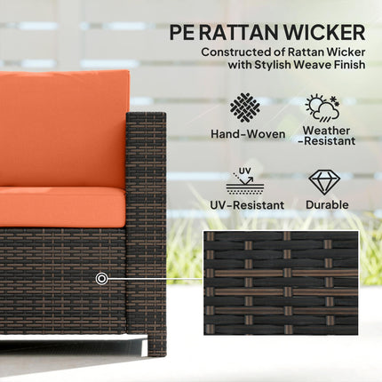 3 Seater Rattan Sofa All-Weather Wicker Weave Metal Frame Chair with Fire Resistant Cushio-Orange