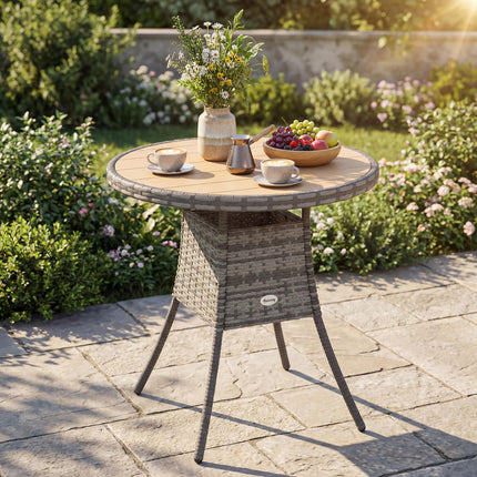 70 cm Wood-Effect Rattan Garden Table - Natural Wood Finish
