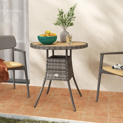70 cm Wood-Effect Rattan Garden Table - Natural Wood Finish