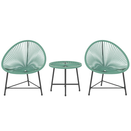 Rattan Bistro Set with Acapulco Chairs and Glass Table, Green