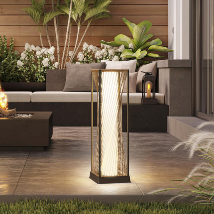 Rattan Solar Garden Lights, Auto On/Off LED Floor Lamp, Sand Brown