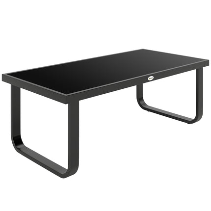 Outdoor Garden Coffee Table, Rectangle Metal Side Table with Tempered Glass Tabl