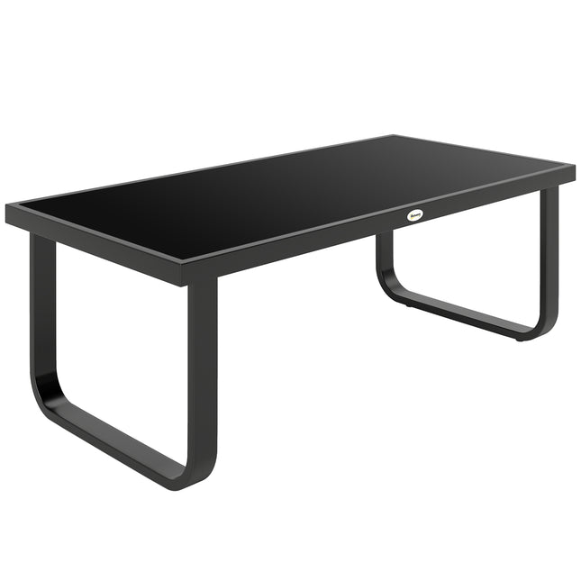 Outdoor Garden Coffee Table, Rectangle Metal Side Table with Tempered Glass Tabl