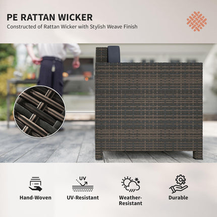 PE Rattan Garden Armchair with Cushion - Mixed Brown/Navy Blue