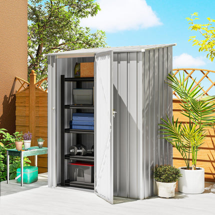 5ft x 3ft Garden Storage Shed, Outdoor Metal Shed with Sloped Roof, Aluminium Grey