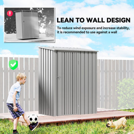 5ft x 3ft Garden Storage Shed, Outdoor Metal Shed with Sloped Roof, Aluminium Grey
