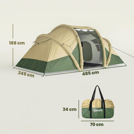 Inflatable Tent 2 Bedroom Tunnel Design Windproof Air Tent with Carry Bag for 4 Person