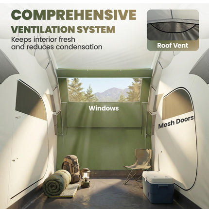 Inflatable Tent 2 Bedroom Tunnel Design Windproof Air Tent with Carry Bag for 4 Person