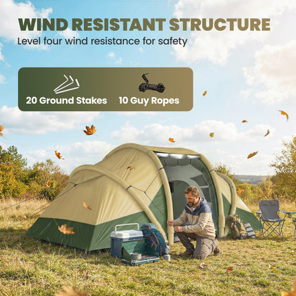 Inflatable Tent 2 Bedroom Tunnel Design Windproof Air Tent with Carry Bag for 4 Person