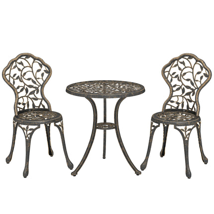 3 Pcs Aluminium Bistro Set Garden Furniture Dining Table Chairs Outdoor Seat Patio Seater Brown