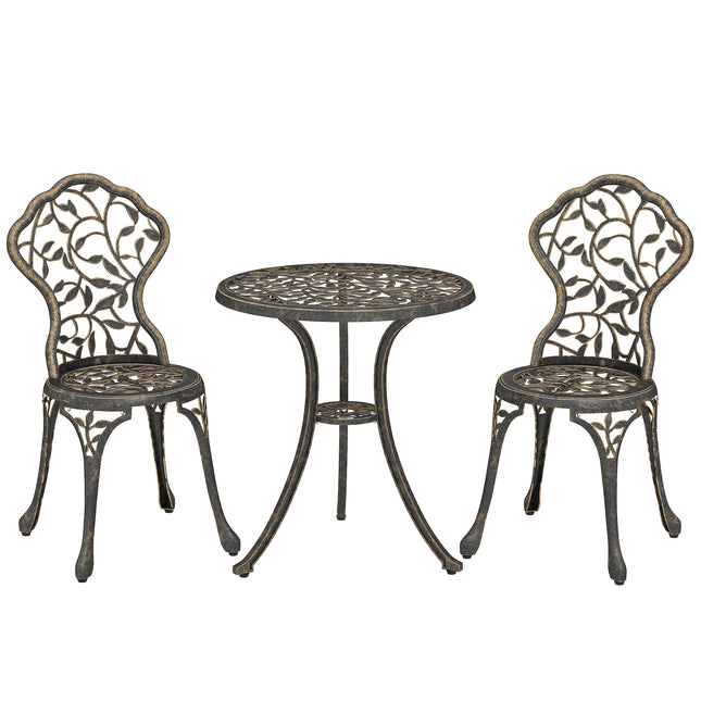 3 Pcs Aluminium Bistro Set Garden Furniture Dining Table Chairs Outdoor Seat Patio Seater Brown