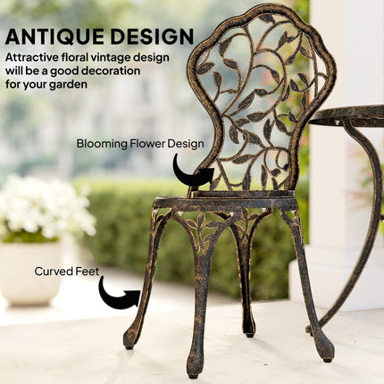 3 Pcs Aluminium Bistro Set Garden Furniture Dining Table Chairs Outdoor Seat Patio Seater Brown