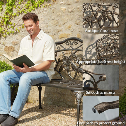 Cast Aluminium Garden Bench - Bronze Tone