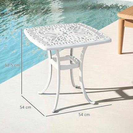 Outdoor Garden Table with 38mm Dia. Umbrella Hole, Cast Aluminium Patio End Table with Anti-slip Foot Pads for Garden