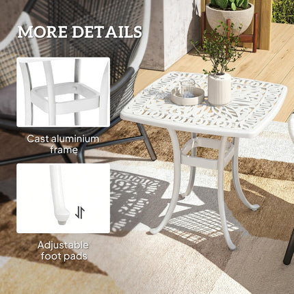 Outdoor Garden Table with 38mm Dia. Umbrella Hole, Cast Aluminium Patio End Table with Anti-slip Foot Pads for Garden