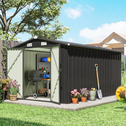 12 x 8 ft Garden Shed, Outdoor Storage Shed with 4 Vents and Lockable Double Doo
