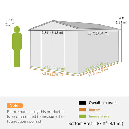12 x 8 ft Garden Shed, Outdoor Storage Shed with 4 Vents and Lockable Double Doo