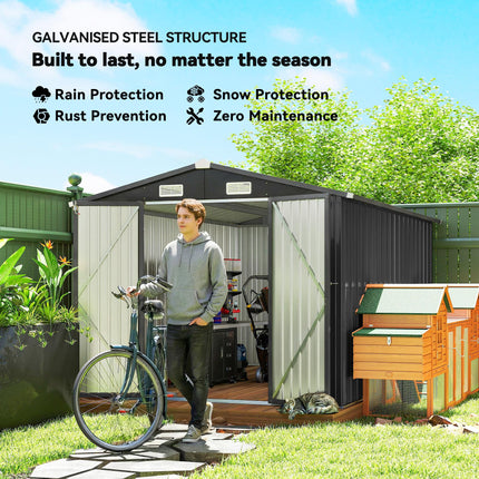 12 x 8 ft Garden Shed, Outdoor Storage Shed with 4 Vents and Lockable Double Doo