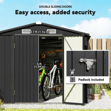 12 x 8 ft Garden Shed, Outdoor Storage Shed with 4 Vents and Lockable Double Doo