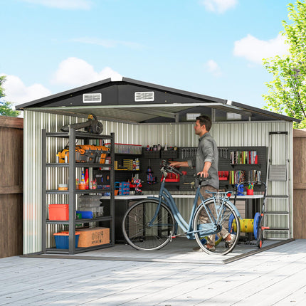 12 x 8 ft Garden Shed, Outdoor Storage Shed with 4 Vents and Lockable Double Doo