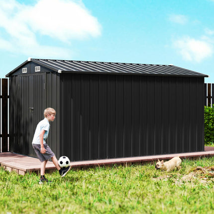 12 x 8 ft Garden Shed, Outdoor Storage Shed with 4 Vents and Lockable Double Doo
