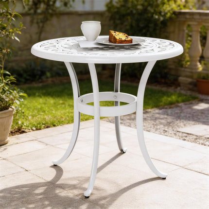 60 cm Round Garden Table, Cast Aluminium Outdoor Patio Table, White
