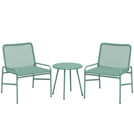 3 Piece Rattan Bistro Set, Outdoor Garden Furniture Set with 2 Chairs, Round Coffee Table for Patio, Balcony, Green