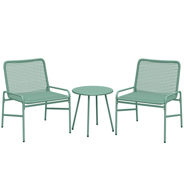 3 Piece Rattan Bistro Set, Outdoor Garden Furniture Set with 2 Chairs, Round Coffee Table for Patio, Balcony, Green