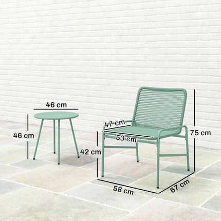 3 Piece Rattan Bistro Set, Outdoor Garden Furniture Set with 2 Chairs, Round Coffee Table for Patio, Balcony, Green