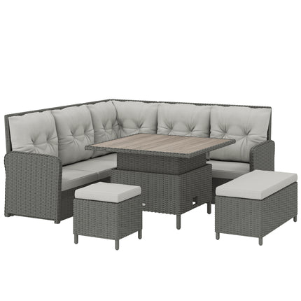 6 Pieces Outdoor PE Rattan Garden Furniture, Patio Wicker Sectional Conversation Corner Sofa