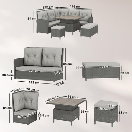 6 Pieces Outdoor PE Rattan Garden Furniture, Patio Wicker Sectional Conversation Corner Sofa