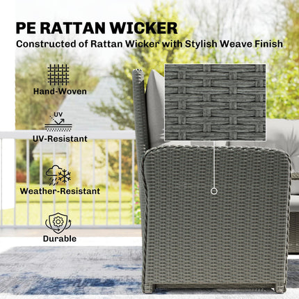 6 Pieces Outdoor PE Rattan Garden Furniture, Patio Wicker Sectional Conversation Corner Sofa