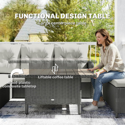 6 Pieces Outdoor PE Rattan Garden Furniture, Patio Wicker Sectional Conversation Corner Sofa