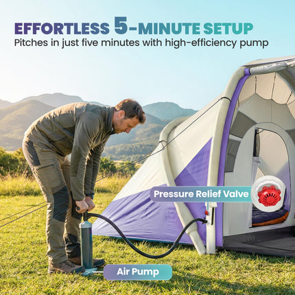 Inflatable Tent 2 Bedroom 3000mm Waterproof Windproof Air Tent with Carry Bag Fo