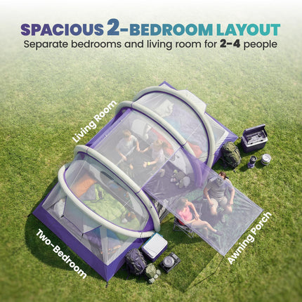 Inflatable Tent 2 Bedroom 3000mm Waterproof Windproof Air Tent with Carry Bag Fo
