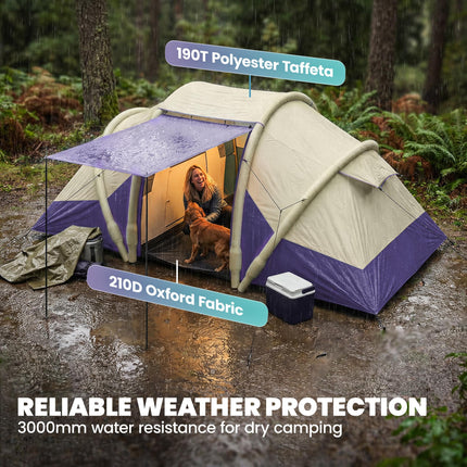 Inflatable Tent 2 Bedroom 3000mm Waterproof Windproof Air Tent with Carry Bag Fo