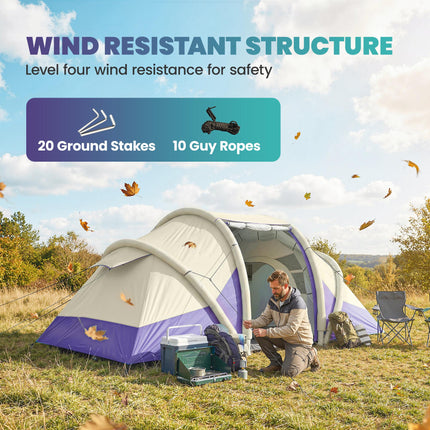Inflatable Tent 2 Bedroom 3000mm Waterproof Windproof Air Tent with Carry Bag Fo