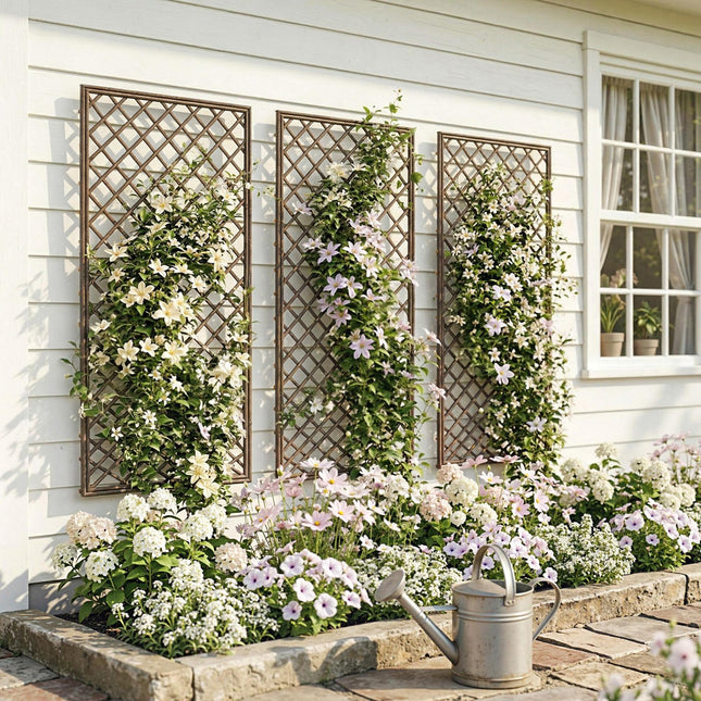 Garden Trellis, Decorative Trellis Panels for Climbing Outdoor Plants, Natural W