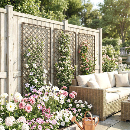 Garden Trellis, Decorative Trellis Panels for Climbing Outdoor Plants, Natural W