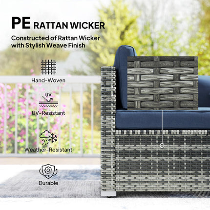 8 Pieces PE Rattan Corner Sofa Set, Outdoor Garden Furniture Set, Patio Wicker Sofa Seater w/ Cushion, Dark Blue