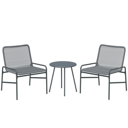 3 Piece Rattan Bistro Set, Outdoor Garden Furniture Set with 2 Chairs, Round Coffee Table for Patio, Balcony, Dark Grey