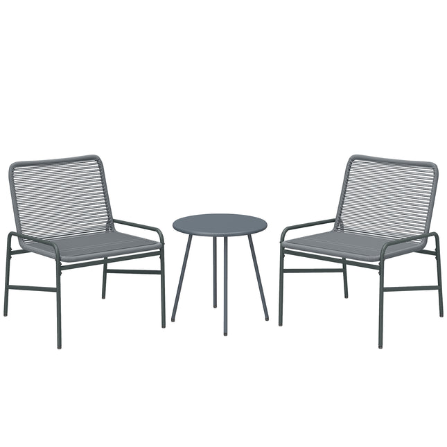 3 Piece Rattan Bistro Set, Outdoor Garden Furniture Set with 2 Chairs, Round Coffee Table for Patio, Balcony, Dark Grey