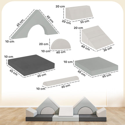 Kids Play Sofa, 12 Pieces Foam Modular Soft Play Set for Playroom, Children Convertible Sofa for Boys and Girls, Grey