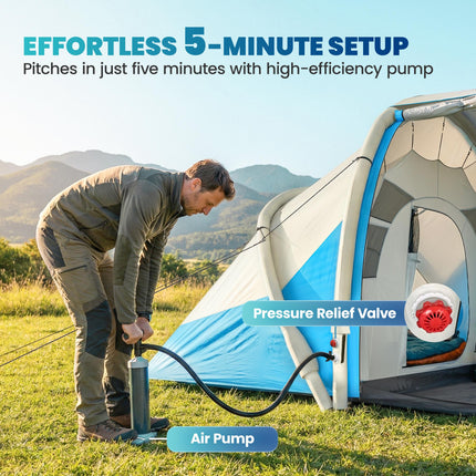 Inflatable Tent 2 Bedroom 3000mm Waterproof Windproof Air Tent with Carry Bag Fo 1