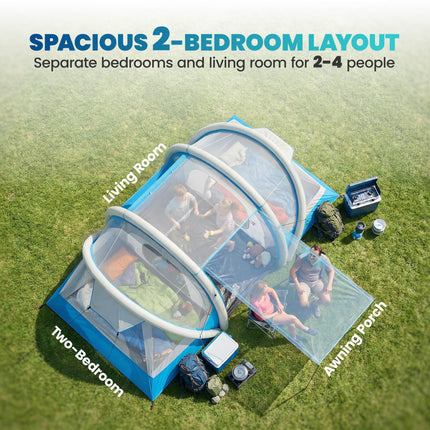Inflatable Tent 2 Bedroom 3000mm Waterproof Windproof Air Tent with Carry Bag Fo 1