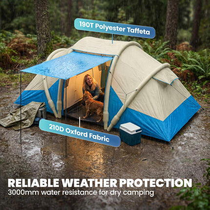 Inflatable Tent 2 Bedroom 3000mm Waterproof Windproof Air Tent with Carry Bag Fo 1