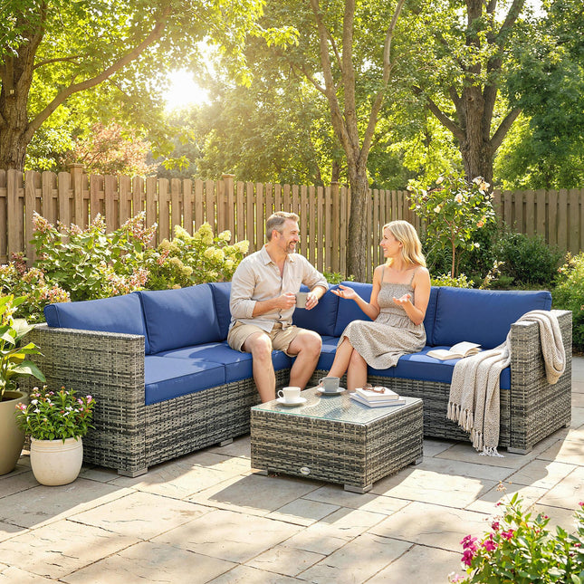 Four-Piece Rattan Sofa Set - Blue