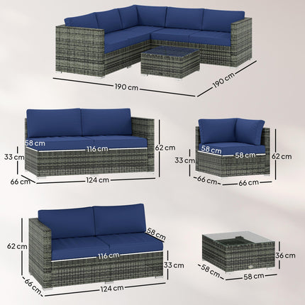 Four-Piece Rattan Sofa Set - Blue